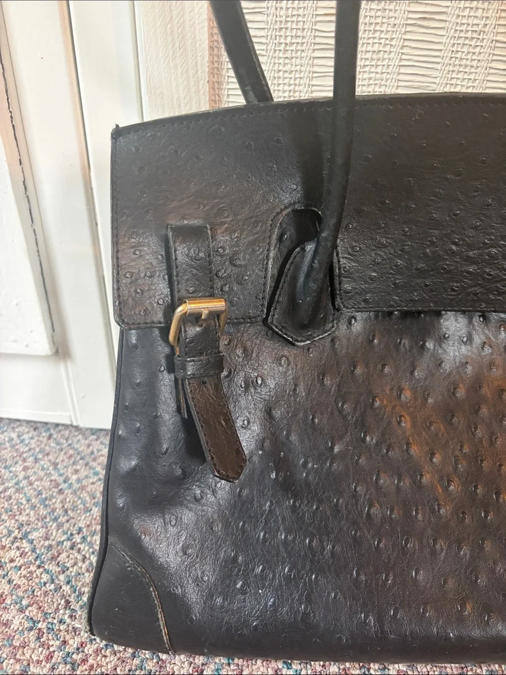 Marina rinaldi Black Women's Tote Bag - Sculpted Ostrich-Texture Shoulder Bag